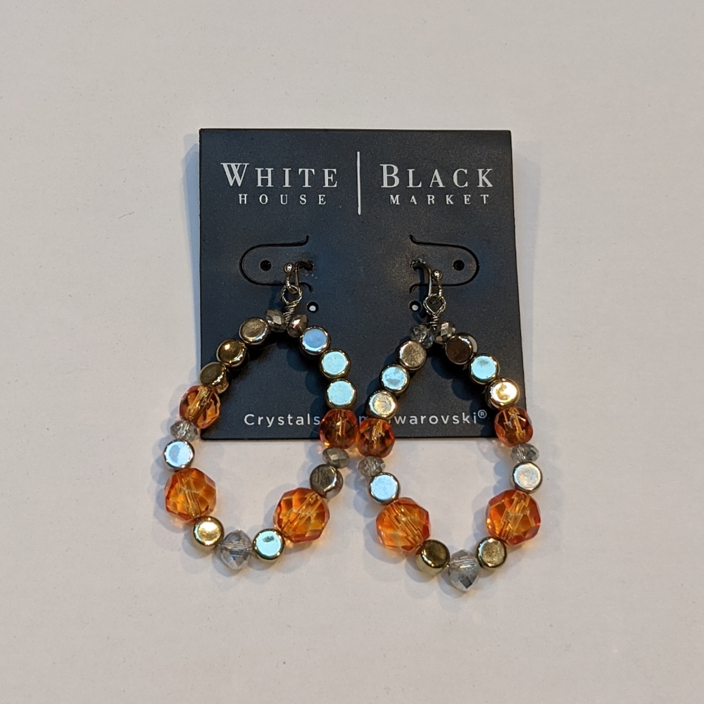 WHBM Orange & Gold Stone Oval Earrings